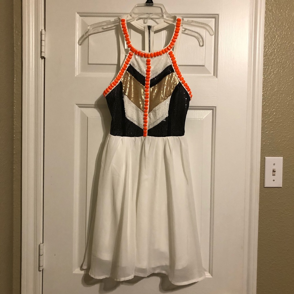 Xenia Cage Back Sequin White Dress